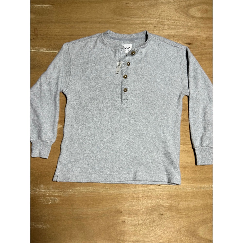 Aerie Henley Top Womens XS Gray Long Sleeve Button Neck Fleece Pullover JMPW55SP